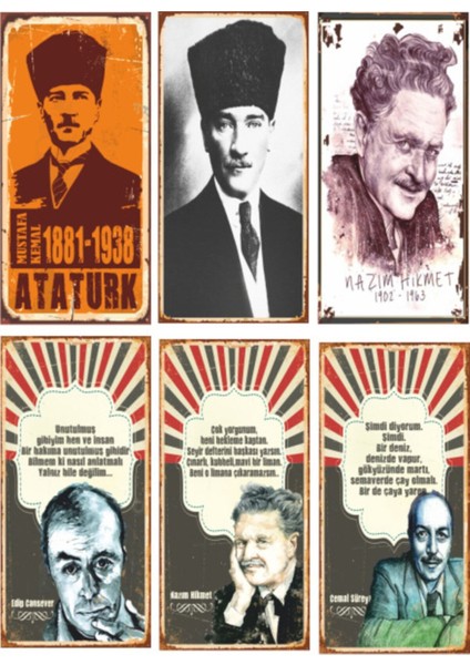 Atatürk ve Edebiyat 6lı Ahşap Poster Seti