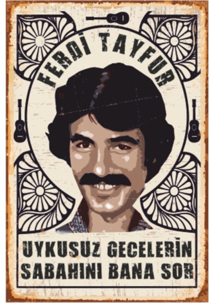 Ferdi Tayfur Arabeskin Kralları Serisi Retro Vintage Ahşap Poster 20 cm x 30 cm