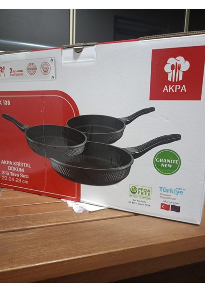 3'lü Tava Set Döküm Granit 20-24-28 cm
