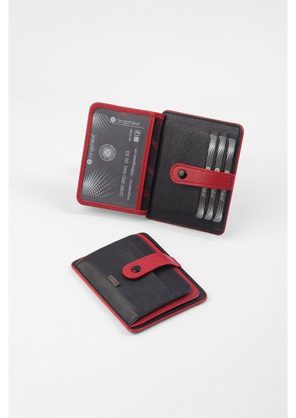 Cengiz Pakel Hakiki Deri Siyah-Kırmızı Unisex Kartlık 2453T