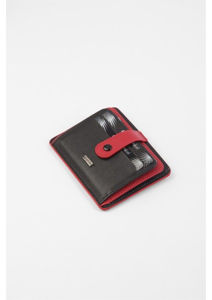 Cengiz Pakel Hakiki Deri Siyah-Kırmızı Unisex Kartlık 2453T