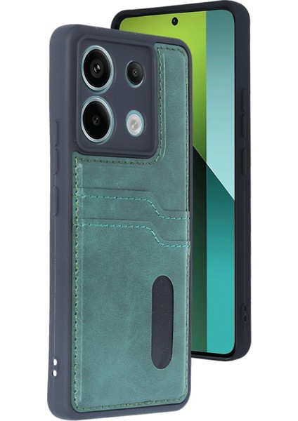 Xiaomi Redmi Note 13 Pro 5g Kılıf Sara Kartvizitli Deri Kılıf - Koyu Yeşil Bstmy