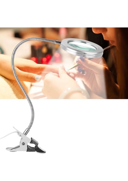 8x Büyütmeli Mandallı, USB Girişli Masa Lambalı, Okuma ve Güzellik Salon Için Büyüteç 2088A