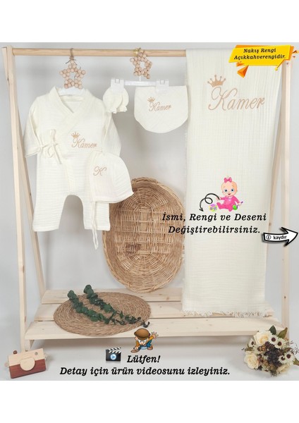 4katlı Müslin Kumaş Kral Taçlı Tulum %100PAMUK Hastane Çıkışı Set