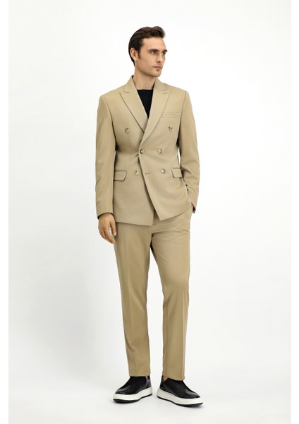 Slim Fit Dar Kesim Kruvaze Takım Elbise
