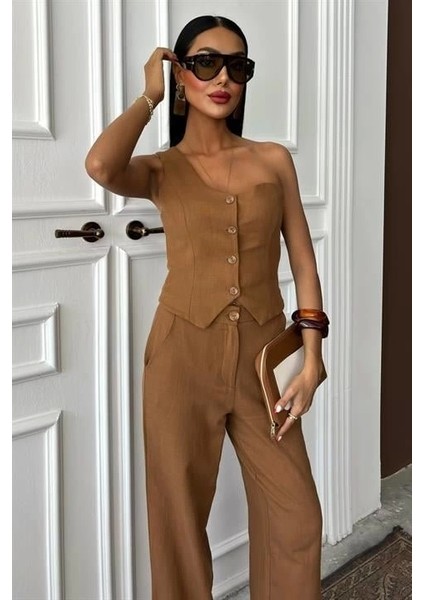 Tek Omuz Büstiyer Plazzo Pantolon Viscon Takım 10159