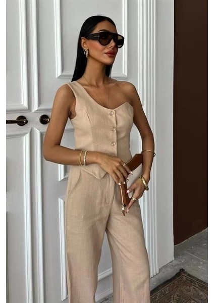 Tek Omuz Büstiyer Plazzo Pantolon Viscon Takım 10159