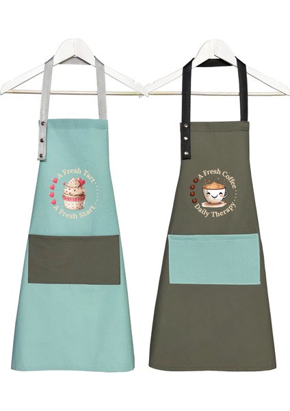 Kumaş Mutfak Önlüğü Seti 2'li Leke Tutmaz Su Itici %65 Pamuk %35 Polyester Cupcake & Coffee Şef Önlük fiyatları