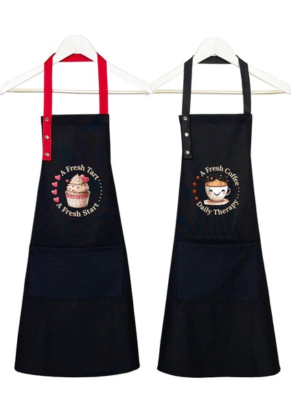 Kumaş Mutfak Önlüğü Seti 2'li Leke Tutmaz Su Itici %65 Pamuk %35 Polyester Cupcake & Coffee Şef Önlük fiyatları