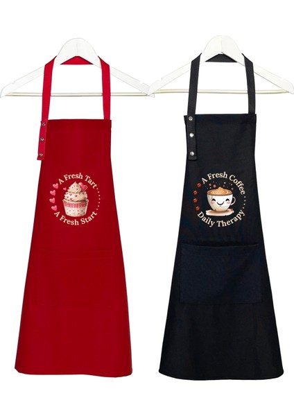 Kumaş Mutfak Önlüğü Seti 2'li Leke Tutmaz Su Itici %65 Pamuk %35 Polyester Cupcake & Coffee Şef Önlük fiyatları