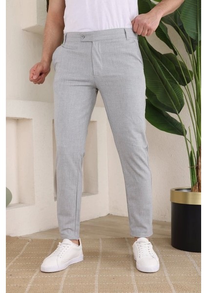 Erkek Slim Fit Likralı Bilek Boy Kumaş Pantolon