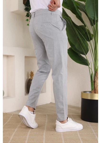 Erkek Slim Fit Likralı Bilek Boy Kumaş Pantolon