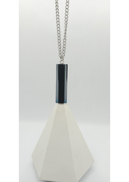 Silver Renk Plaka Uçlu Çelik Kolye (65 Cm)