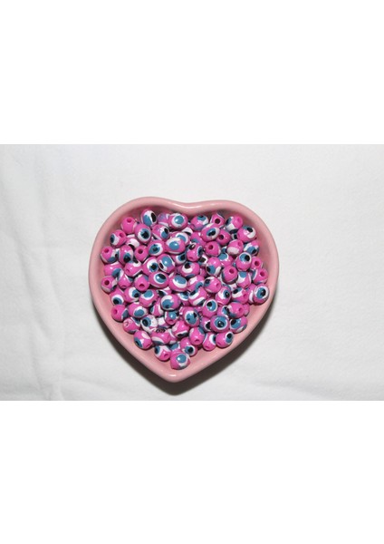 8mm Pembe Akrilik Dana göz Nazar Boncuk - Takı Boncuğu - Saç Boncuğu - 50 Adet / İnce Delikli