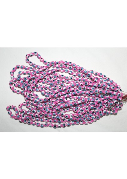 8mm Pembe Akrilik Dana göz Nazar Boncuk - Takı Boncuğu - Saç Boncuğu - 50 Adet / İnce Delikli