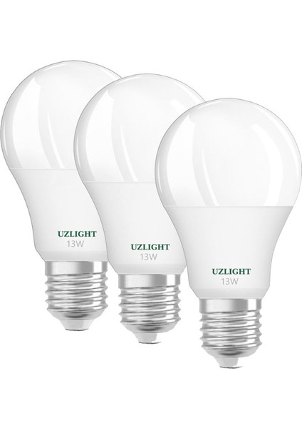 13 Watt Tasarruflu LED Ampul E27 Beyaz Işık 6500 Kelvin 3 Adet