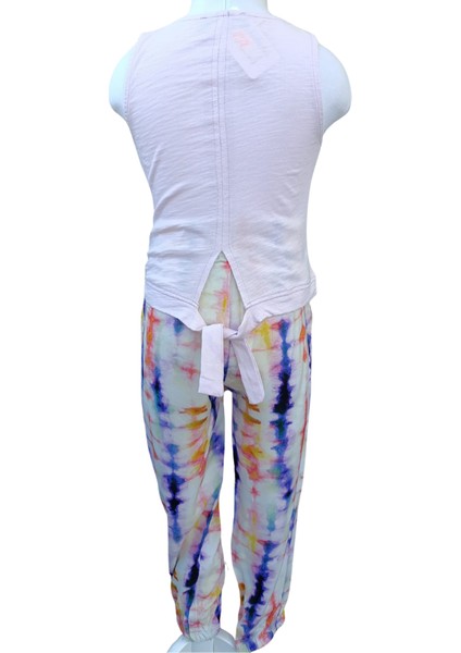 Kız Çocuk Desenli Kolsuz Lila T-Shirt Ebru Desenli Tayt İkili Takım 3-4 Yaş