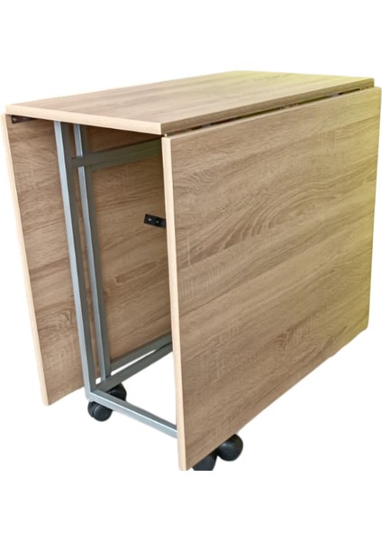 Montajı Yapılmış Katlanır 8-10 Kişilik Mdf Mutfak Masası Meşe Teak