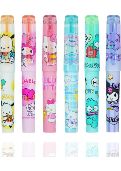 6'lı Fosforlu Kalem Seti - Hello Kitty Kuromi ve Arkadaşları