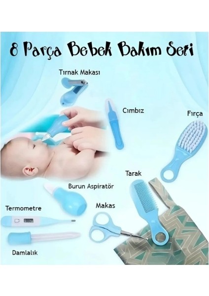 8 Parça Bebek Bakım Seti Mavi Renk
