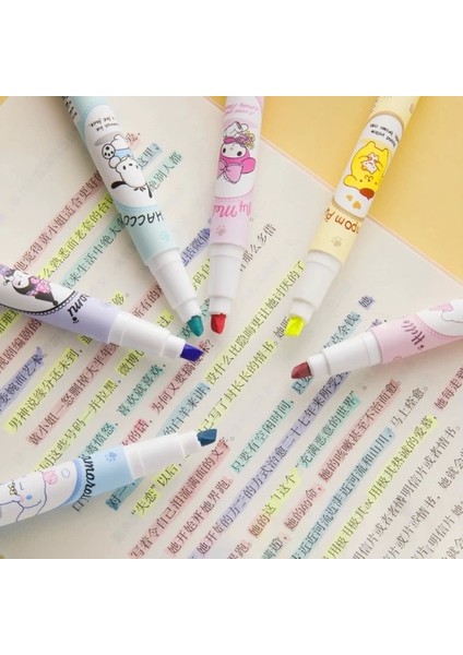 6'lı Fosforlu Kalem Seti - Sanrio Karakterleri, Kuromi, Hello Kitty