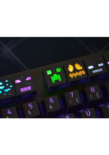 Minecraft Temalı Keycap Seti (8 Adet) – Mekanik Rgb Oyuncu Klavyeleri ile Uyumlu Renkli Tuş Takımı