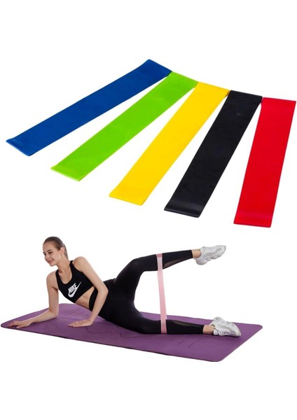 5li Egzersiz Direnç Bant Seti Pilates Crossfit Ekipmanları