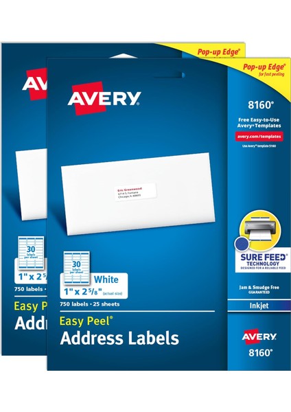 Easy Peel Adres Etiketi, Inkjet Yazıcı Için, 2'li Paket