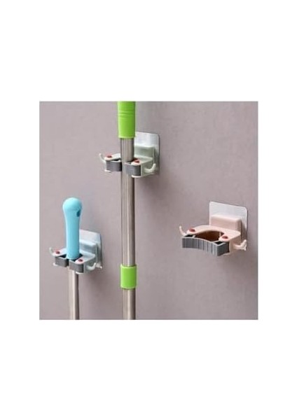 Outlet 3 Adet Askılı Yapışkanlı Sap Tutucu Banyo Düzenleyici Askı Mop Paspas Fırça Sapı Tutucu