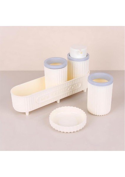 Banyo Seti Sabunluk Deterjanlık Diş Fırçası Set Beyaz