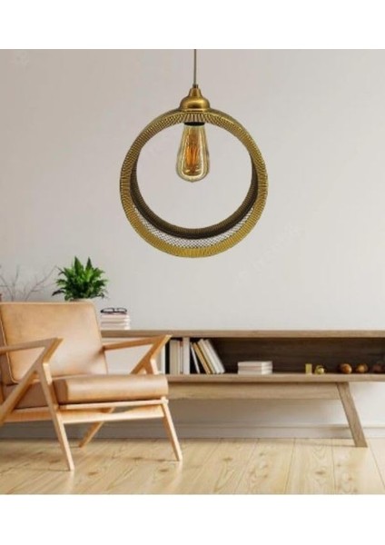 Gold Endüstriyel Metal Hasır Tel Dairesel Model Hol Mutfak Tekli Sarkıt Avize Aydınlatma modelleri