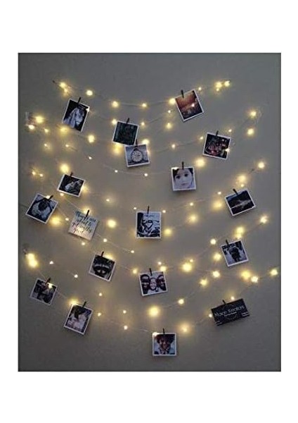 3 Metre Peri LED Işık 15 Adet Küçük Mandal Fotoğraf Asma Seti Anı Duvarı