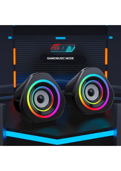 Sada Ev Hoparlör Seti Masaüstü Bilgisayar Hoparlörleri 3.5mm Kablolu Dizüstü Bilgisayar Hoparlörleri USB ile Çalışan Rgb Atmosferik Işıklı Ses Kutusu (Yurt Dışından)