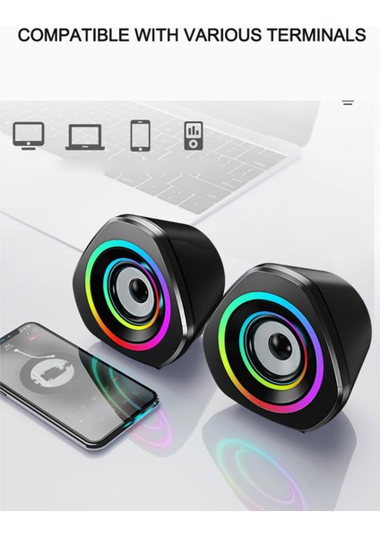 Sada Ev Hoparlör Seti Masaüstü Bilgisayar Hoparlörleri 3.5mm Kablolu Dizüstü Bilgisayar Hoparlörleri USB ile Çalışan Rgb Atmosferik Işıklı Ses Kutusu (Yurt Dışından)