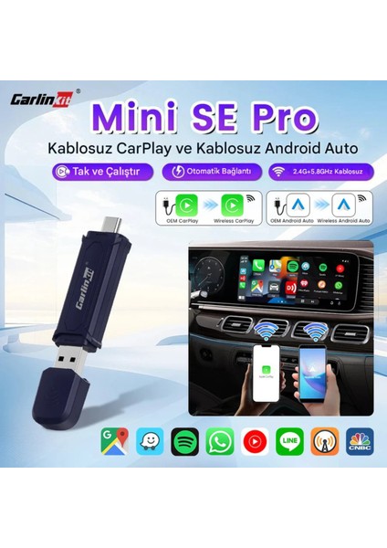 Mini 5 Pro Kablosuz Araç Adaptörü 2in1 Carplay & Android Auto Hızlı Bluetooth Wifi 2025 Yeni Model