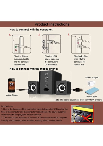 Bilgisayar Hoparlörü Taşınabilir USB Güç Kaynaklı Stereo Surround Kablolu Hoparlörler Dizüstü Telefon Masaüstü Pc Tv Siyah (Yurt Dışından)