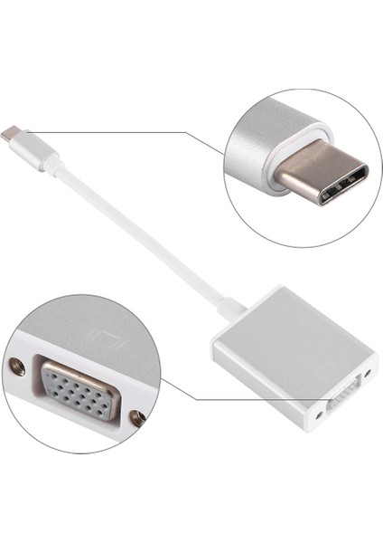 USB 3.1 Type C - VGA Video Adaptörü Dönüştürücü Kablo Tel Fiş Konnektörü Gümüş (Yurt Dışından)
