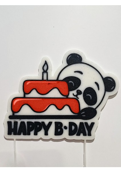Panda Temalı Doğum Günü Pasta Süsü – Happy B-Day Yazılı 3D Baskı Figür
