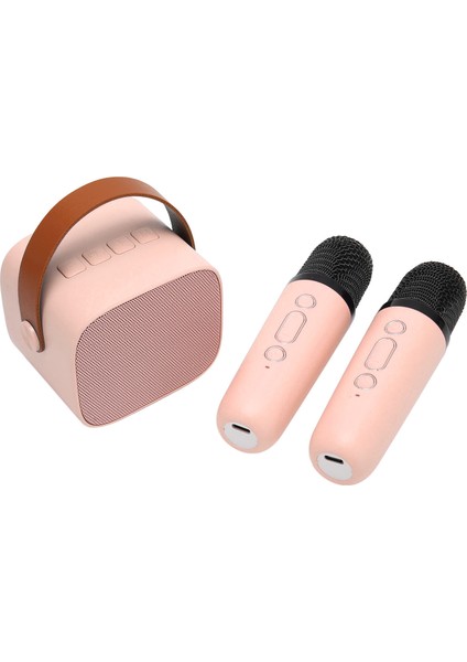 Karaoke Makinesi Çok Işlevli Stereo Ses Taşınabilir Bluetooth Hoparlör 2 Kablosuz Mikrofonlu Ev Partisi Ktv Pembe (Yurt Dışından)