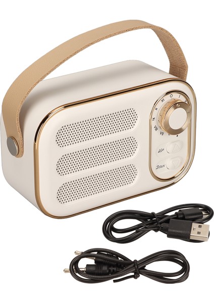 Bluetooth Hoparlör Stereo Hifi Ses USB Şarj Retro Taşınabilir Kablosuz Hoparlör Ev Seyahat Beyaz (Yurt Dışından)