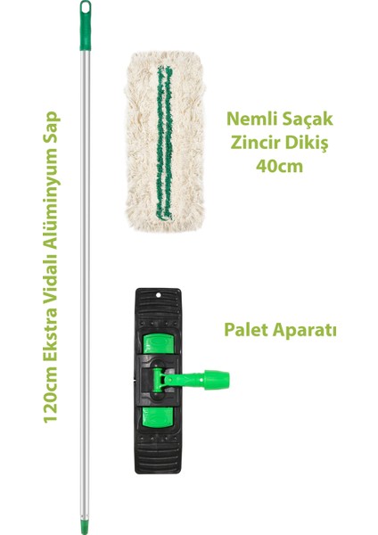 40 Cm Zincir Dikişli Nemli Mop – Saplı, Püsküllü, Dayanıklı Pamuk Polyester Mop Bezi