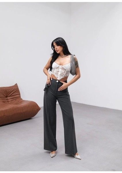 Yüksek Bel Straight Fit Palazzo Pantolon