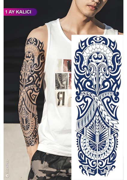 1 Ay Kalıcı Tribal Kol Dövmesi Kol Kaplama Tattoo