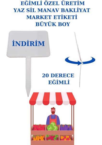 20 Adet Açılı Büyük Boy Eğimli Yaz Sil Sapla Bakliyat Etiketliği Manav Etiketliği Pazarcı Etiketi