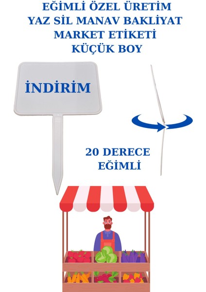 20 Adet Açılı Küçük Boy Eğimli Yaz Sil Sapla Bakliyat Etiketliği Manav Etiketliği Pazarcı Etiketi