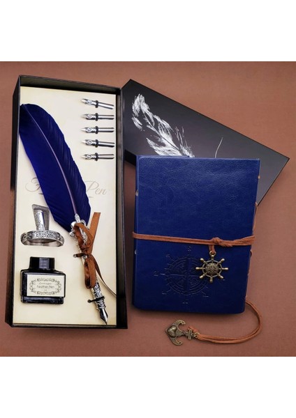 Deri Defter ve Tüylü Kalem Hediye Seti