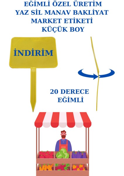 50 Adet Açılı Küçük Boy Eğimli Yaz Sil Sapla Bakliyat Etiketliği Manav Etiketliği Pazarcı Etiketi