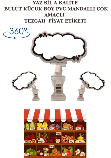 10 Adet Yaz Sil Bulut Mini Boy Mandallı Etiketi Pazarcı Etiketi Market Etiketi Manav Etiketi
