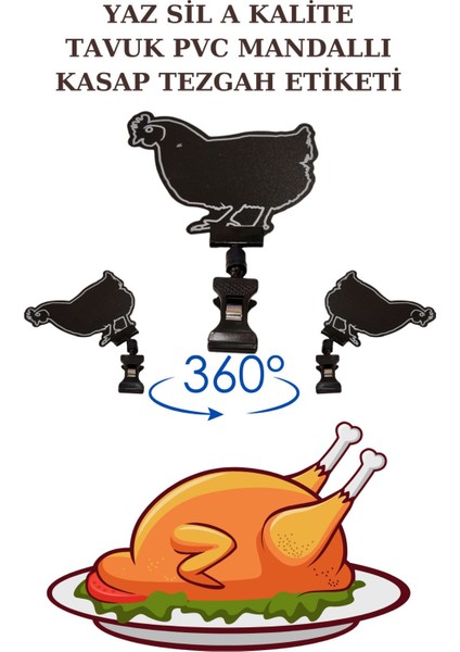 20 Adet Yaz Sil Mini Boy Mandallı Tavuk Etiketi Kasap Etiketi Kasap Tezgah Etiketi