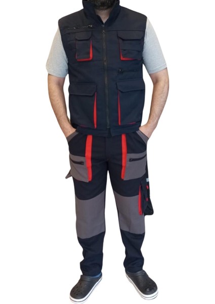 Teknik Harman Çok Cepli Yelek Pantolon Takım